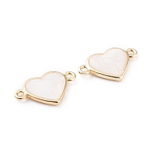 Honeyhandy Brass Enamel Links, Long-Lasting Plated, Heart, White, Real 18K Gold Plated, 11x17.5x2mm, Hole: 1.4mm