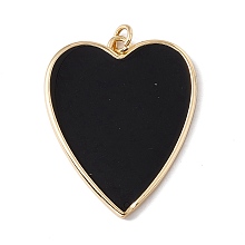 Honeyhandy Brass Enamel Pendants, with Jump Ring, Cadmium Free & Nickel Free & Lead Free, Rack Plating, Heart, Real 18K Gold Plated, Black, 31x25x2mm, Hole: 3mm