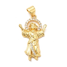 Honeyhandy Rack Plating Brass Micro Pave Cubic Zirconia Pendants, Religion Divine Child Jesus Charm, Long-Lasting Plated, Cadmium Free & Lead Free, Real 18K Gold Plated, 25.5x15.5x3mm, Hole: 3x4mm