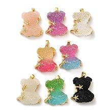 Honeyhandy Rack Plating Brass Resin Cubic Zirconia Pendants, Long-Lasting Plated, Lead Free & Cadmium Free, Real 18K Gold Plated, Bear, Mixed Color, 24x20.5x12mm, Hole: 4.5x2.8mm