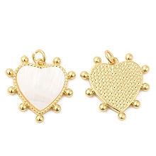 Honeyhandy Rack Plating Brass Pendants with Shell, Heart Charms, Long-Lasting Plated, Lead Free & Cadmium Free, Real 18K Gold Plated, 22.5x23.5x2.5mm, Hole: 3.5mm