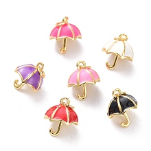 Honeyhandy Real 18K Gold Plated Brass Charms, with Enamel & Jump Rings, Long-Lasting Plated, Umbrella, Mixed Color, 15x13mm, Jump Ring: 5x1mm, 3mm Inner Diameter