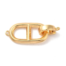 Honeyhandy Brass Fold Over Clasps, Oval, Real 18K Gold Plated, Oval: 19.5x10x2mm, Hole: 1mm, Claps: 10x7x2.8mm, Hole: 1.2mm