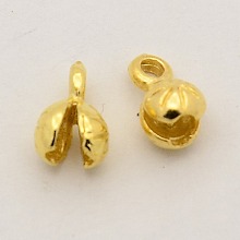 Honeyhandy Brass Bead Tips, Calotte Ends, Clamshell Knot Cover, Golden, 8.5x4x4.5mm, Hole: 1mm