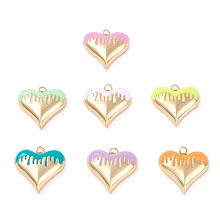 Honeyhandy Brass Enamel Pendants, Real 18K Gold Plated, Long-Lasting Plated, Heart, Mixed Color, 25.5x27x7mm, Hole: 3.4mm