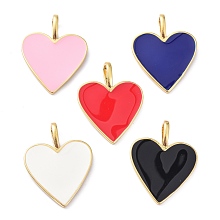 Honeyhandy Brass Enamel Pendants, Long-Lasting Plated, Real 18K Gold Plated, Heart, Mixed Color, 24x19x1.5mm, Hole: 6x3mm