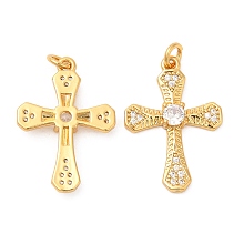 Honeyhandy Brass Micro Pave Cubic Zirconia Pendants, Cross, Real 18K Gold Plated, 26x18x4mm, Hole: 2.8mm