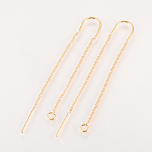 Honeyhandy Brass Stud Earring Findings, with Loop, Ear Threads, Nickel Free, Real 18K Gold Plated, 103mm, Hole: 2mm, Pin: 0.8mm