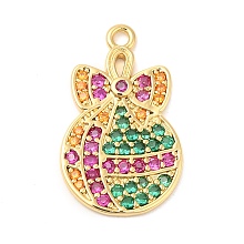 Rack Plating Brass Pave Cubic Zirconia Pendants, Long-Lasting Plated, Cadmium Free & Lead Free, Christmas Bell, Real 18K Gold Plated, 19.5x12x2mm, Hole: 1.5mm