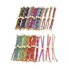 Honeyhandy Nylon Cord Silder Bracelets, for Connector Charm Bracelet Making, with Rack Plating Golden Brass Findings, Long-Lasting Plated, Cadmium Free & Lead Free, Mixed Color, 8-5/8~9-1/8x1/8 inch(22~23x0.3cm), Hole: 2mm