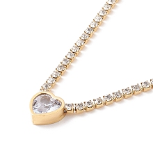 Honeyhandy Crystal Rhinestone Heart Pendant Necklace with Tennis Chains, Ion Plating(IP) 304 Stainless Steel Jewelry for Women, Golden, 15.94 inch(40.5cm)