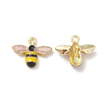 Honeyhandy Alloy Enamel Pendants, Light Gold, Bees Charms, Black, 12x14.5x4mm, Hole: 1.2mm