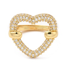 Honeyhandy Clear Cubic Zirconia Hollow Heart Adjustable Ring, Brass Ring, Cadmium Free & Lead Free, Real 18K Gold Plated, Inner Diameter: 15~23mm