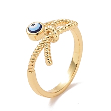 Honeyhandy Enamel Evil Eye with Knot Open Cuff Ring with Clear Cubic Zirconia, Real 18K Gold Plated Brass Jewelry for Women, Cadmium Free & Lead Free, Midnight Blue, US Size 5 1/4(15.9mm)