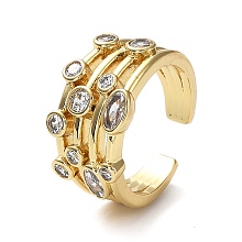 Honeyhandy Rack Plating Brass Micro Pave Cubic Zirconia Open Cuff Rings, Oval, Lead Free & Cadmium Free, Long-Lasting Plated, Real 18K Gold Plated, Inner Diameter: 18mm