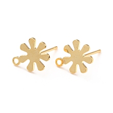 Honeyhandy 201 Stainless Steel Stud Earrings Findings, with 304 Stainless Steel Pin and Loop, Flower, Real 18K Gold Plated, 11.5x9mm, Hole: 1.2mm, Pin: 0.7mm