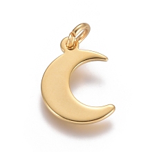 Honeyhandy 304 Stainless Steel Pendants, with Jump Rings, Moon, Golden, 15.5x11x1mm, Hole: 3mm