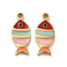 Ion Plating(IP) 304 Stainless Steel Enamel Charms, Colorful Fish Charm, Golden, 12x5.5x1.5mm, Hole: 1.2mm