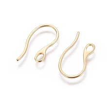 Honeyhandy 304 Stainless Steel Earring Hooks, with Horizontal Loop, Real 18k Gold Plated, 22.5x11.5x1mm, Hole: 2x3.5mm, Pin: 1x0.9mm