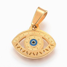 Honeyhandy 304 Stainless Steel Enamel Pendants, Eye, Golden, 13x16x1.5mm, Hole: 4x7mm