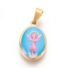 Honeyhandy 304 Stainless Steel Pendants, Oval with Divine Child Jesus, Golden, 21x13x2.5mm, Hole: 4x6mm