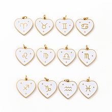 Vacuum Plating 304 Stainless Steel Pendants, with Jump Rings and Enamel, Heart, Golden, 12 Constellations, 15x15x1.5mm, Hole: 2.8mm