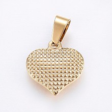 Honeyhandy 304 Stainless Steel Textured Pendants, Bumpy, Heart, Golden, 15x15x3.5mm, Hole: 7x4mm