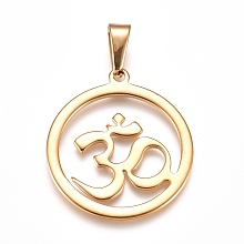 Honeyhandy Yoga 304 Stainless Steel Pendants, Ring with Aum/Om Symbol, Golden, 33.5x30x1.5mm, Hole: 10x4.5mm