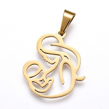 Honeyhandy Mother's Day 304 Stainless Steel Pendants, Laser Cut, Hollow Mother and Baby, Golden, 18x16x1mm, Hole: 3x5mm