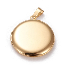 Honeyhandy 304 Stainless Steel Locket Pendants, Photo Frame Charms for Necklaces, Round, Golden, 31x27.5x5.5mm, Inner Size: 20x20mm