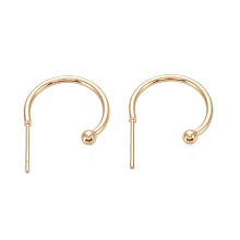 Honeyhandy 304 Stainless Steel C-shaped Hoop Circle Ball Stud Earrings, with 316 Surgical Stainless Steel Pin, Real 18k Gold Plated, 16x21x3mm, Pin: 0.8mm