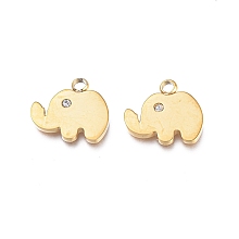 Honeyhandy Ion Plating(IP) 304 Stainless Steel Charms, Manual Polishing, with Crystal Rhinestone, Elephant, Golden, 11.5x12.5x1.2mm, Hole: 1.8mm