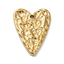 Honeyhandy Ion Plating(IP) 304 Stainless Steel Pendants, Textured, Heart Charm, Real 18K Gold Plated, 26x19x2mm, Hole: 1.8mm