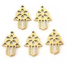 Honeyhandy Religion Theme, Vacuum Plating 201 Stainless Steel Pendants, Laser Cut, Hamsa Hand/Hand of Fatima/Hand of Miriam, Golden, 18x12x1.5mm, Hole: 1.2mm