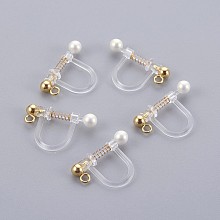 Honeyhandy Plastic Clip-on Earring Findings, with Shell Pearl and 316 Surgical Stainless Steel Findings, Golden, 17.5x11.5x3mm, Hole: 1.4mm