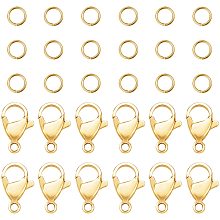 PandaHall Elite 120 pcs 6mm 20 Gauge 304 Stainless Steel Jump Rings with 60pcs Lobster Claw Clasps for Earring Bracelet Necklace Pendants Jewelry DIY Craft Making, Golden