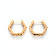 Honeyhandy Vacuum Plating 304 Stainless Steel Huggie Hoop Earrings, Hexagon, Golden, 15.5x16.5x3mm, Pin: 1mm