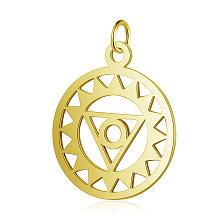 Honeyhandy 201 Stainless Steel Pendants, Chakra, Visuddha, Flat Round with Triangle, Golden, 22.5x19x1mm, Hole: 3mm