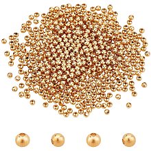 UNICRAFTALE About 500pcs Golden 304 Stainless Steel Beads Round Spacer Metal Beads Tiny Smooth Beads for Jewelry Making About 3mm in Diameter.