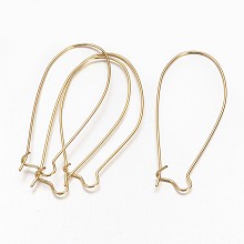 Honeyhandy Brass Hoop Earrings Findings Kidney Ear Wires, Lead Free and Cadmium Free, Golden, 18 Gauge, 43x20x1mm