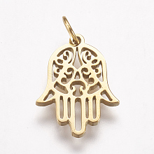 Honeyhandy 316 Surgical Stainless Steel Pendants, Hamsa Hand/Hand of Fatima/Hand of Miriam, Golden, 16.5x12.5x1.5mm, Hole: 3.5mm