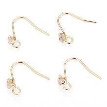 Honeyhandy Brass Earring Hooks, Ear Wire, with Clear Cubic Zirconia and Horizontal Loop, Long-Lasting Plated, Real 14K Gold Plated, 16mm, Pin: 0.8mm