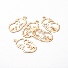 Honeyhandy Brass Pendants, Cut-Out, Face, Nickel Free, Real 18K Gold Plated, 20x11x1mm, Hole: 1.4mm