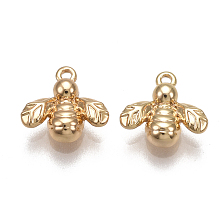 Honeyhandy Brass Charms, Nickel Free, Real 18K Gold Plated, Bee, 8x8x2mm, Hole: 0.8mm