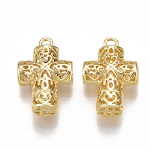 Honeyhandy Brass Pendants, Hollow, Cross, Nickel Free, Real 18K Gold Plated,20.5x13x6mm, Hole: 1.8mm