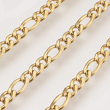 Honeyhandy Ion Plating(IP) Handmade 304 Stainless Steel Figaro Chains, Unwelded, Golden, 4~6x3x0.8mm