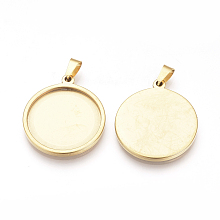 Honeyhandy 304 Stainless Steel Pendant Cabochon Settings, Flat Round, Golden, Tray: 24.5mm, 32x28x2mm, Hole: 8x4mm