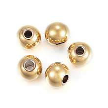 Honeyhandy Ion Plating(IP) 304 Stainless Steel Spacer Beads, Round, Golden, 4x3mm, Hole: 1.5mm