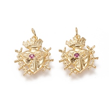 Honeyhandy Brass Micro Pave Cubic Zirconia Pendants, Long-Lasting Plated, with Jump Rings, Sacred Heart, Deep Pink, Real 18K Gold Plated, 21x18.5x3.6mm, Jump Ring: 5.1x0.8mm, 3.5mm Inner Diameter