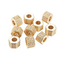 ArriCraft About 10pcs Brass Cubic Zirconia Beads for Bracelet Necklace Earrings Jewelry Making Crafts, Hexagon, Golden, 8x10mm, Hole: 6.5mm